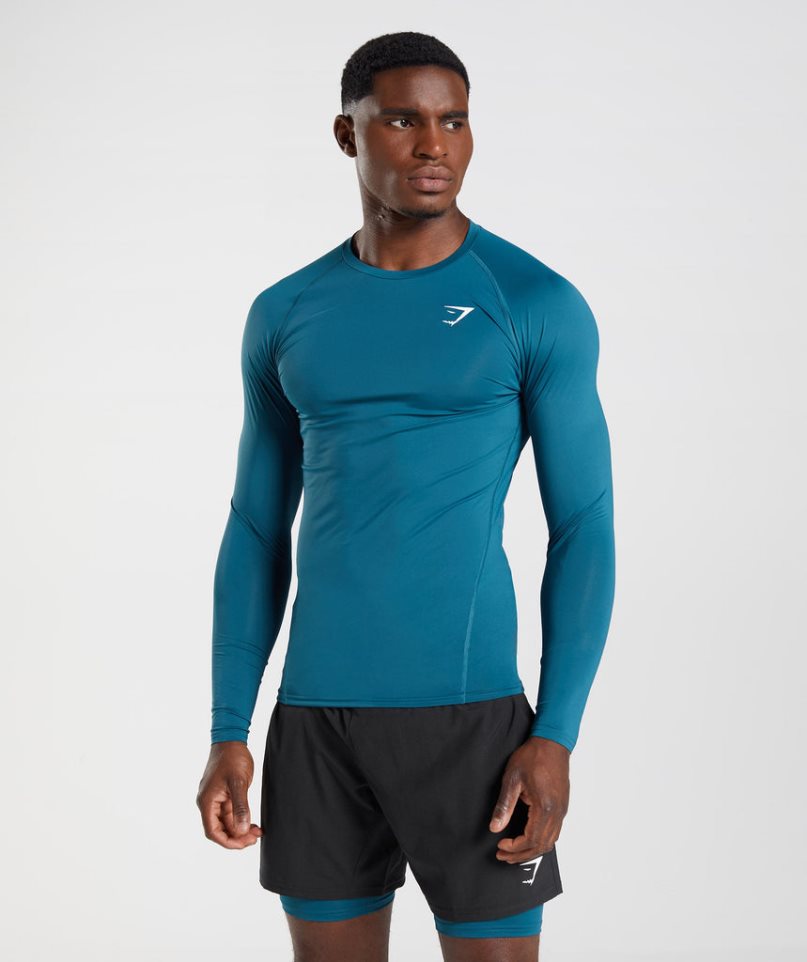 Men\'s Gymshark Element Baselayer Long Sleeve Top T-Shirts Blue | NZ 9TMQUW